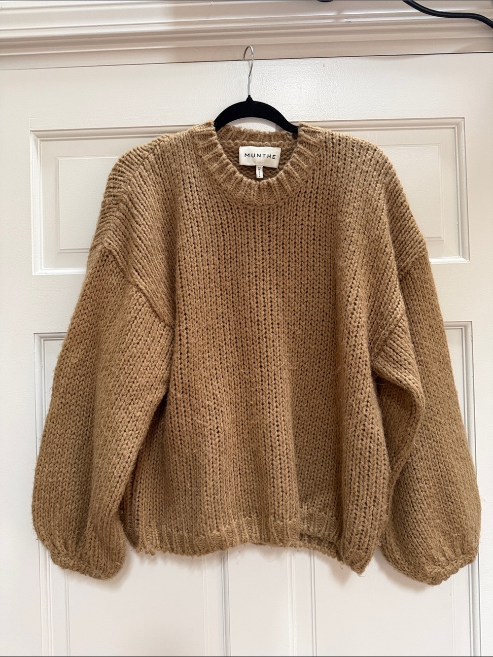 MUNTHE Women's Camel Crewneck Chunky Knit Sweater